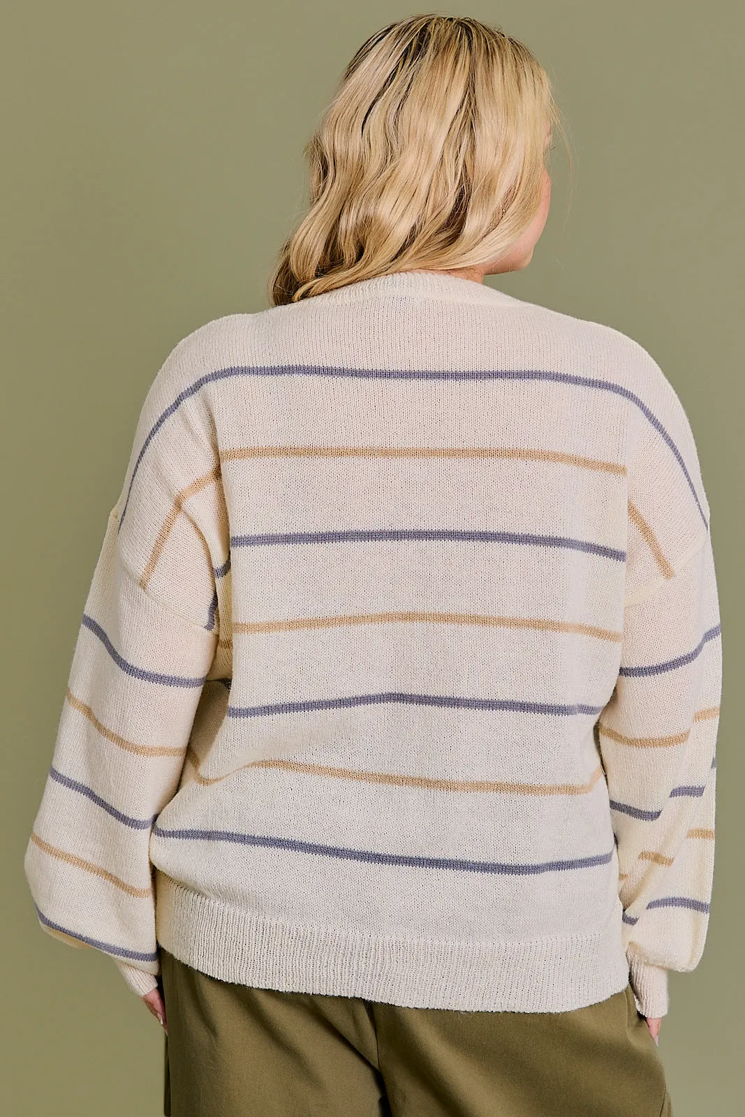 Plus size Striped Long Sleeve Relax Sweater Top