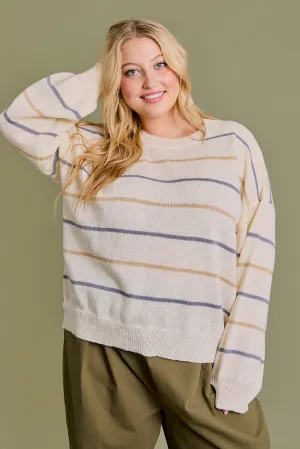 Plus size Striped Long Sleeve Relax Sweater Top