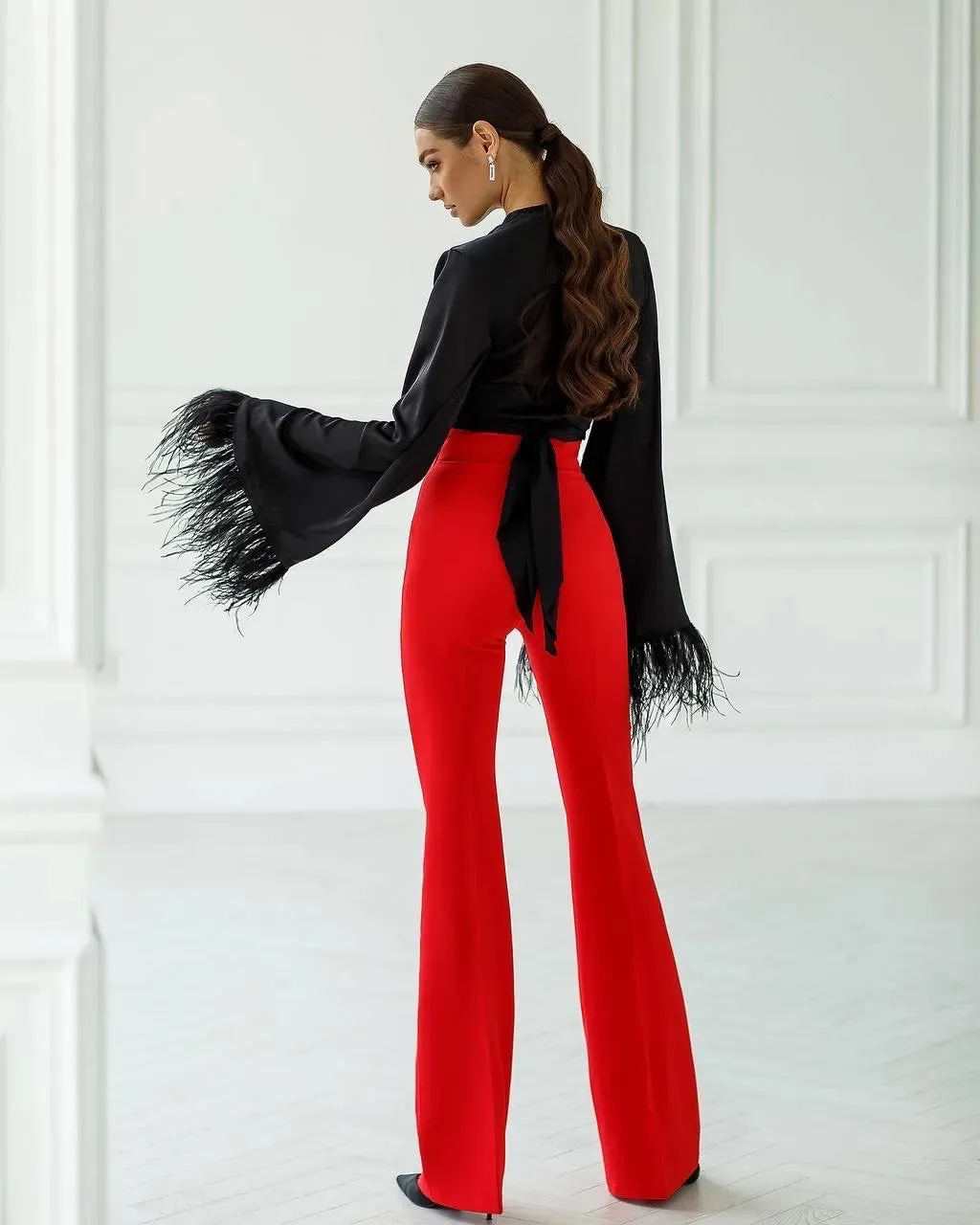 Red trousers "High waist flares"