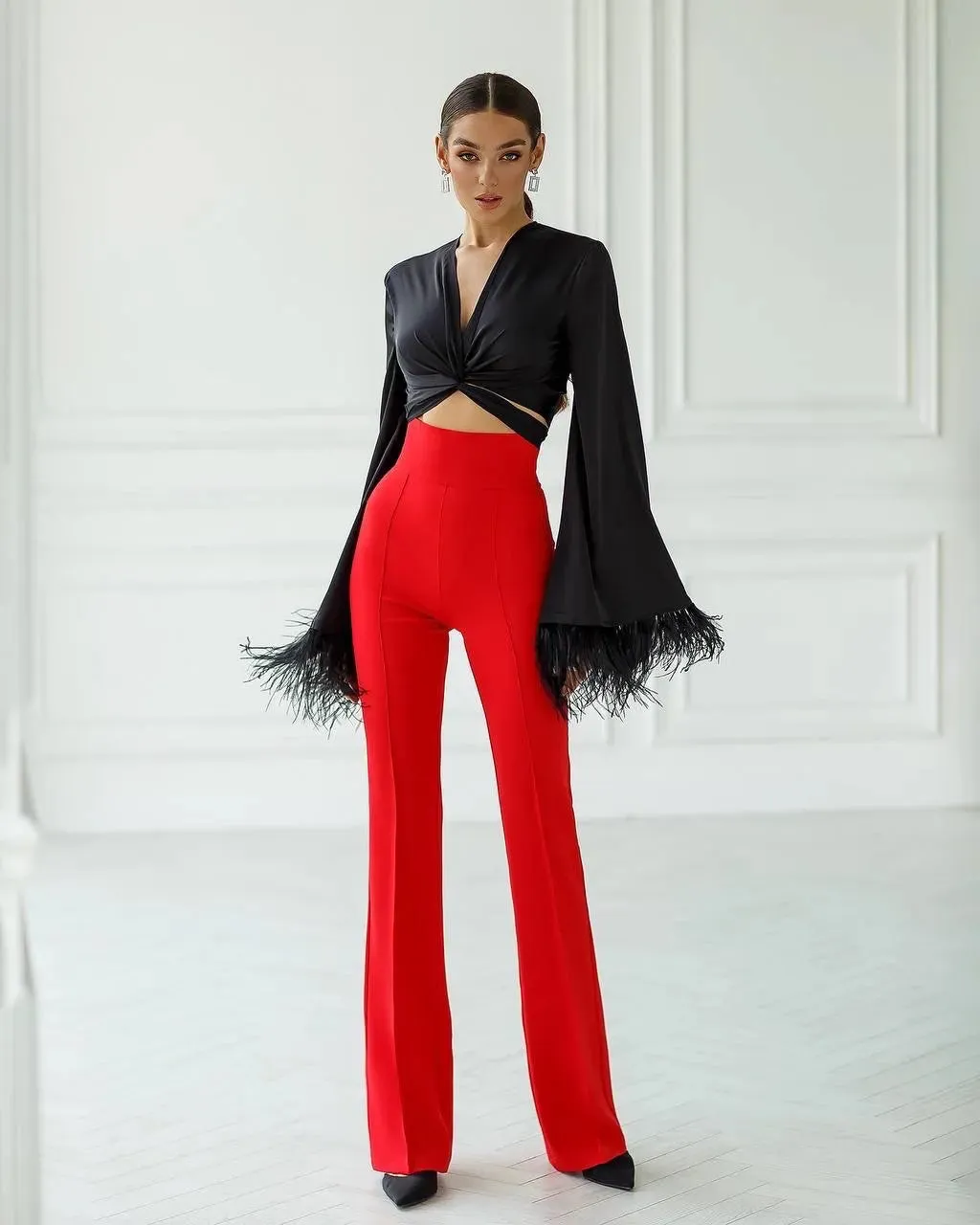 Red trousers "High waist flares"