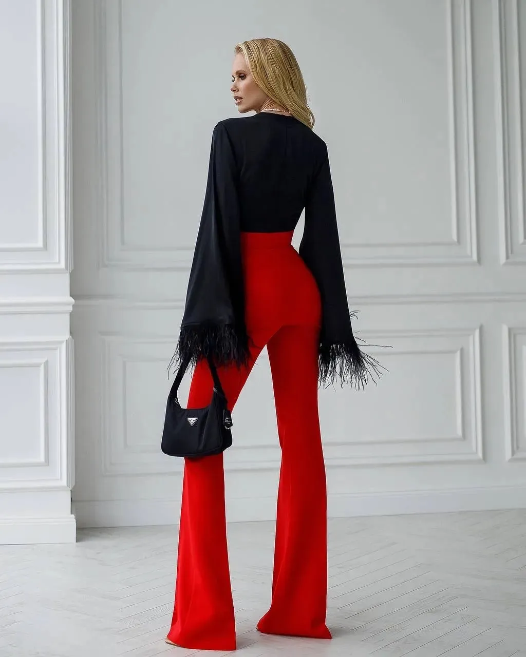 Red trousers "High waist flares"