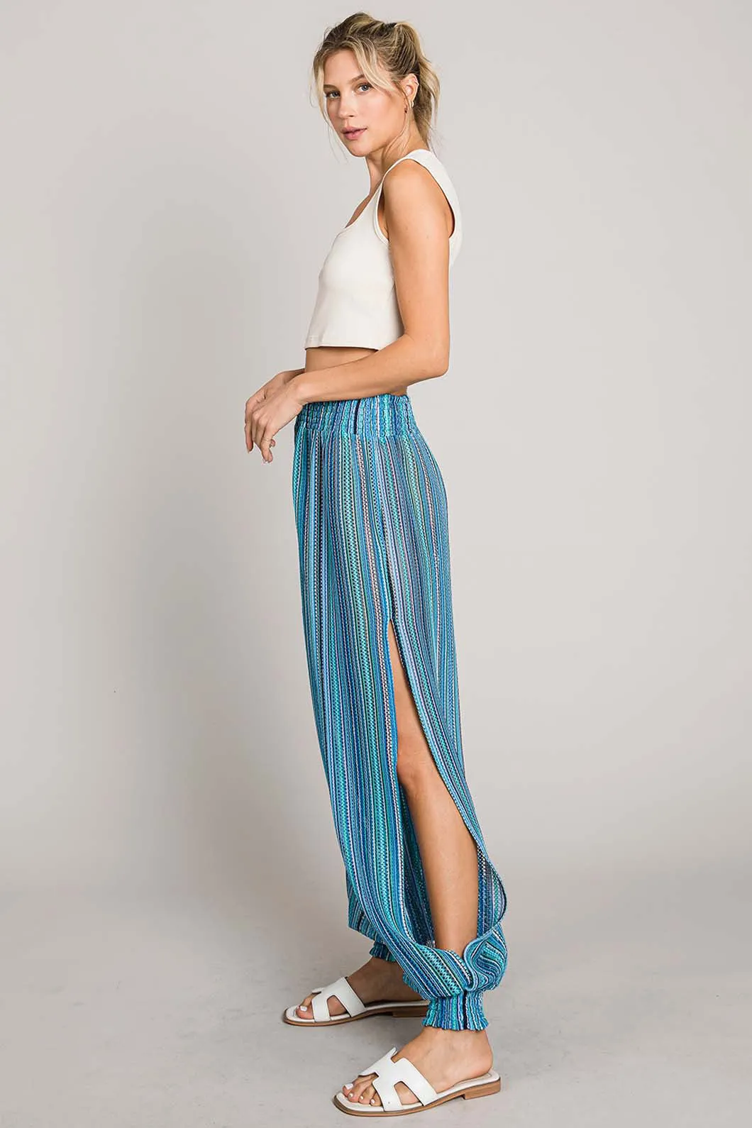 Resort Relax Striped Smocked Cover Up Pants