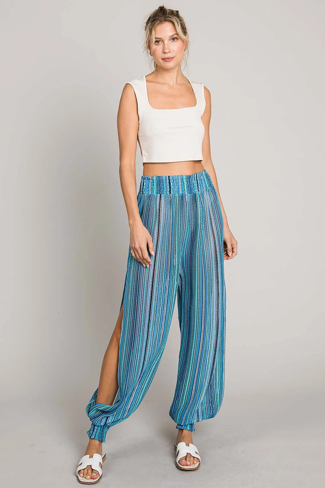 Resort Relax Striped Smocked Cover Up Pants