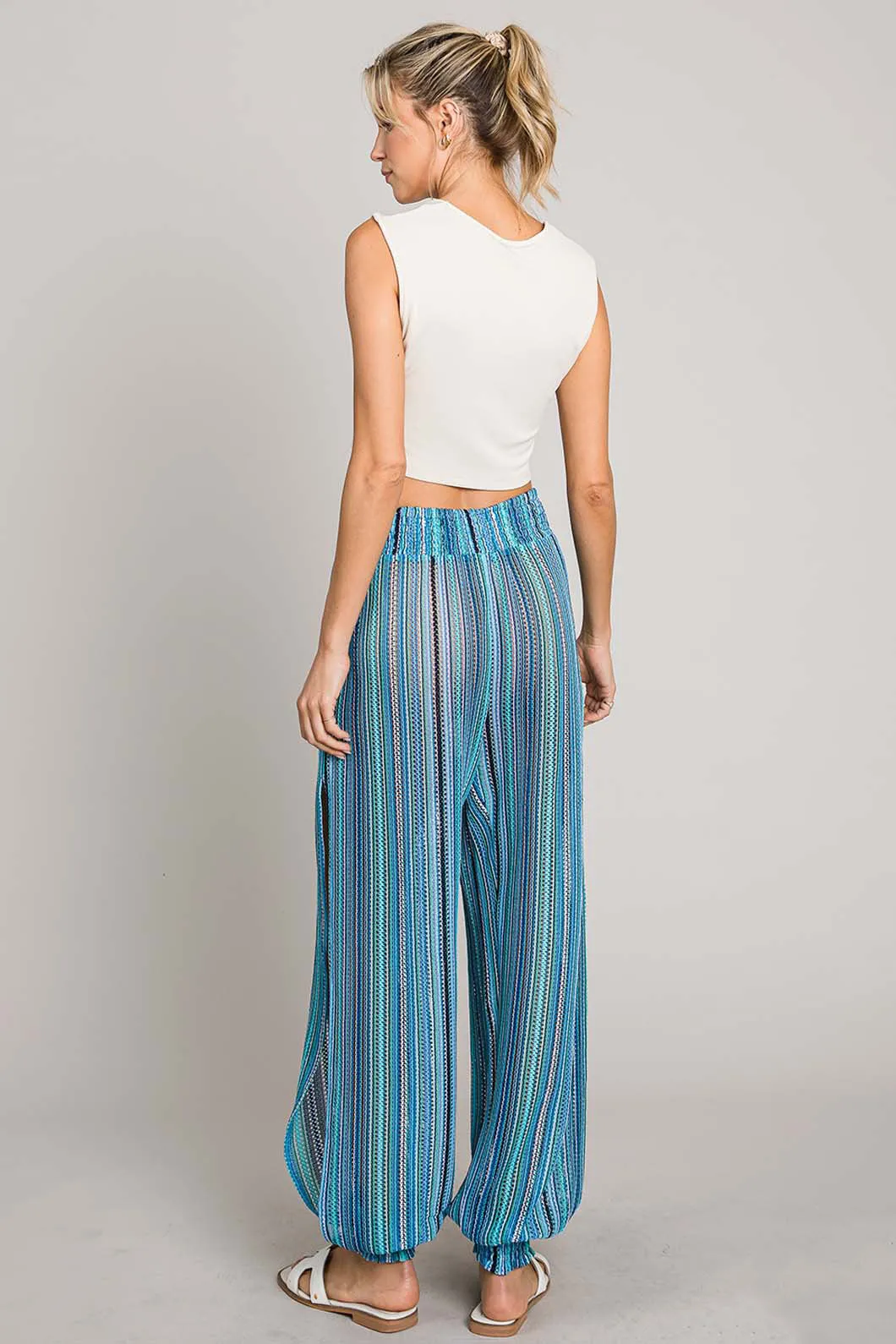 Resort Relax Striped Smocked Cover Up Pants