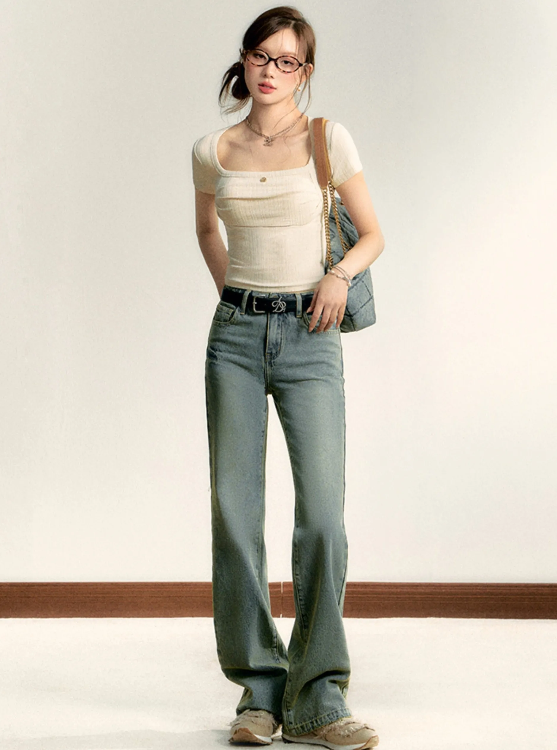 Retro Flared Denim Jeans - High-Waisted Wide-Leg Bellbottoms