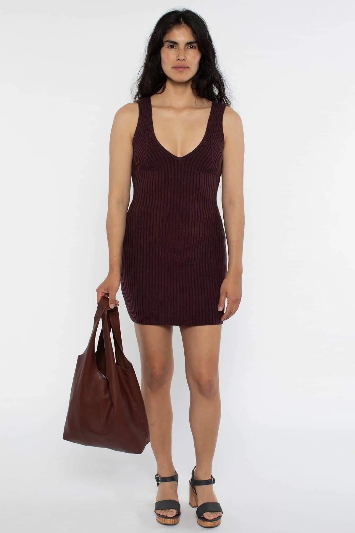 RFK226 - Ultra Heavy Knit Ribbed V Neck Dress