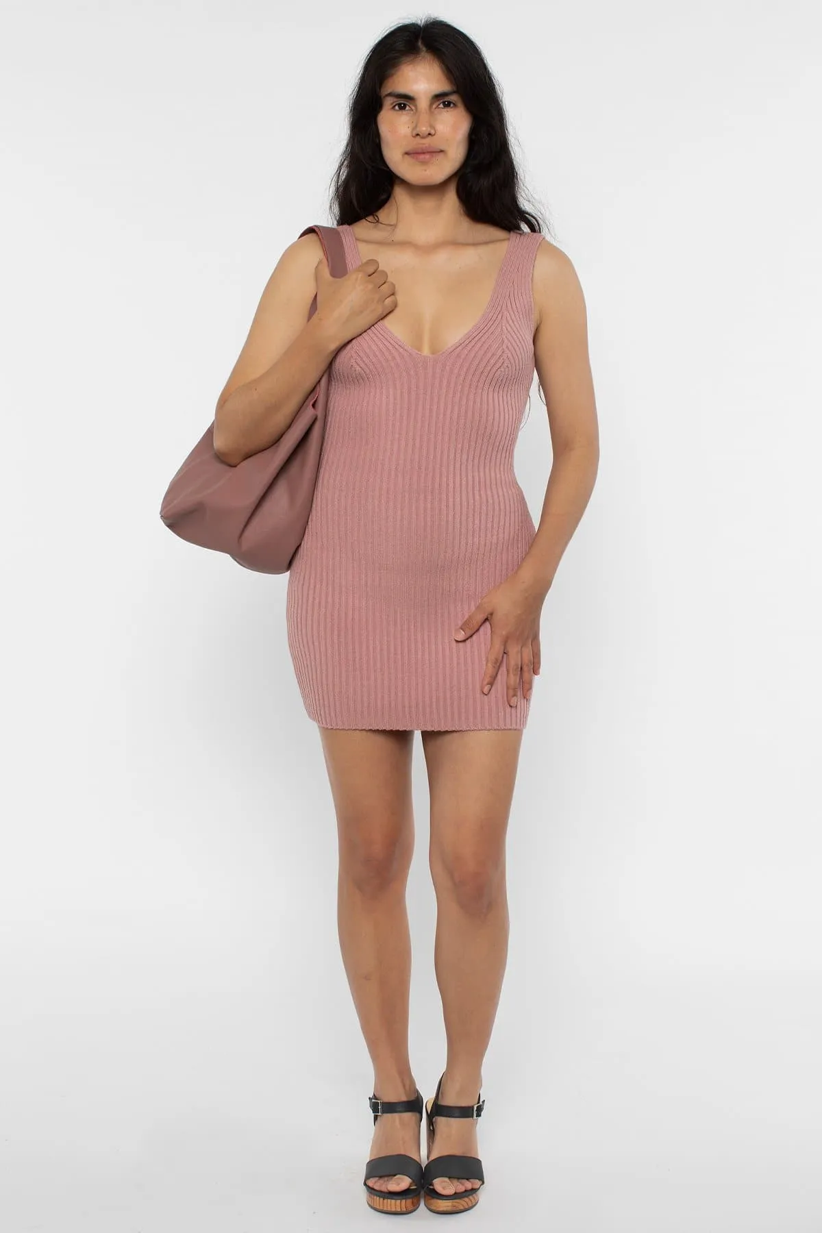 RFK226 - Ultra Heavy Knit Ribbed V Neck Dress