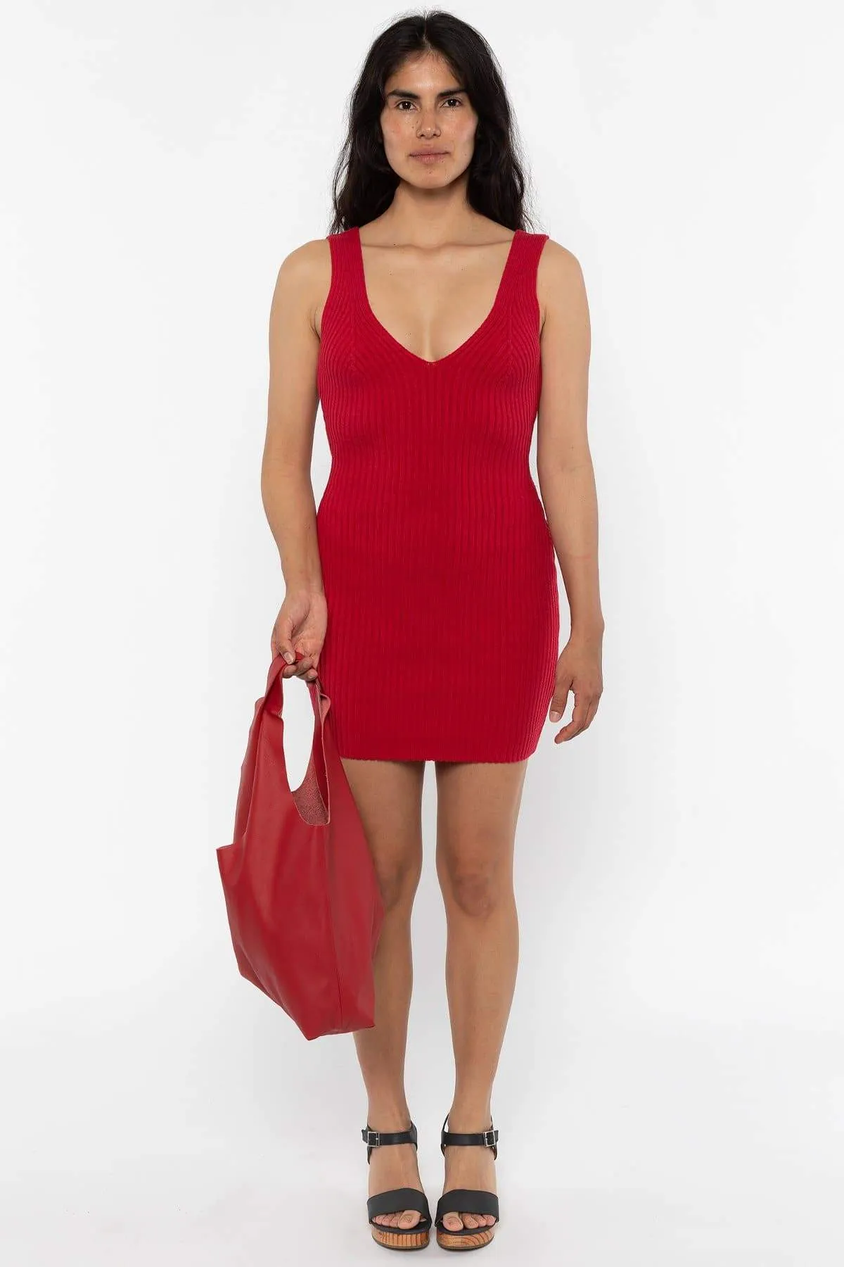 RFK226 - Ultra Heavy Knit Ribbed V Neck Dress