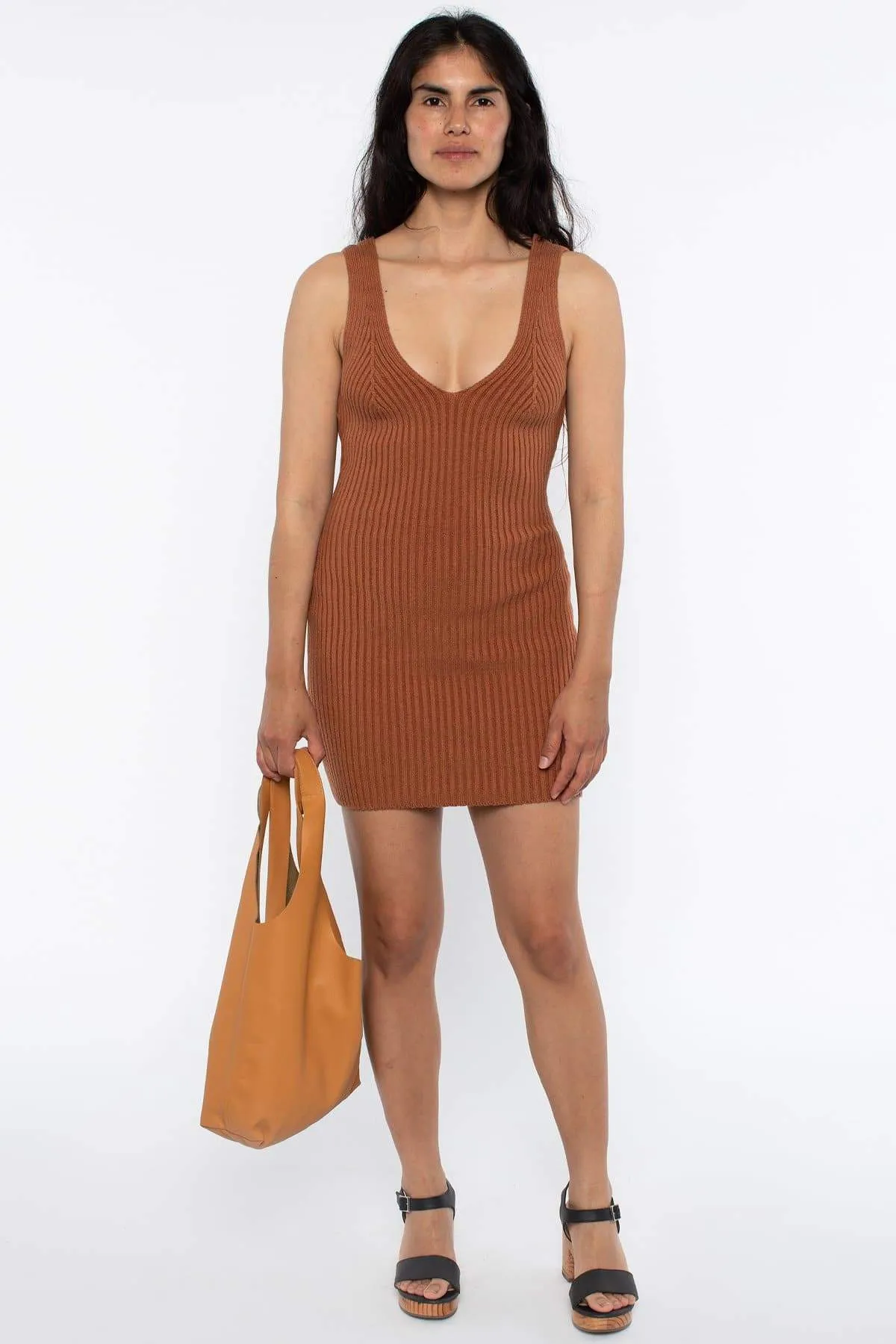 RFK226 - Ultra Heavy Knit Ribbed V Neck Dress