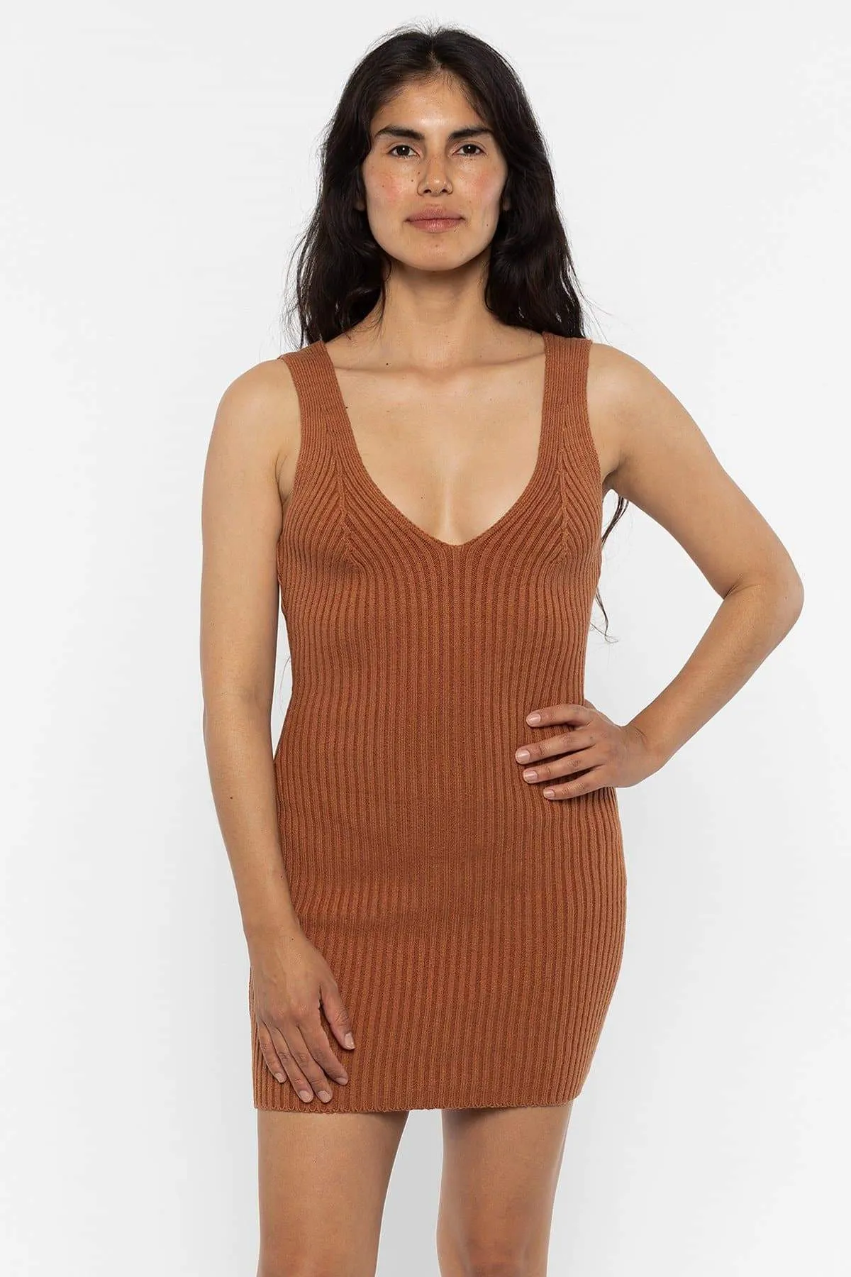 RFK226 - Ultra Heavy Knit Ribbed V Neck Dress