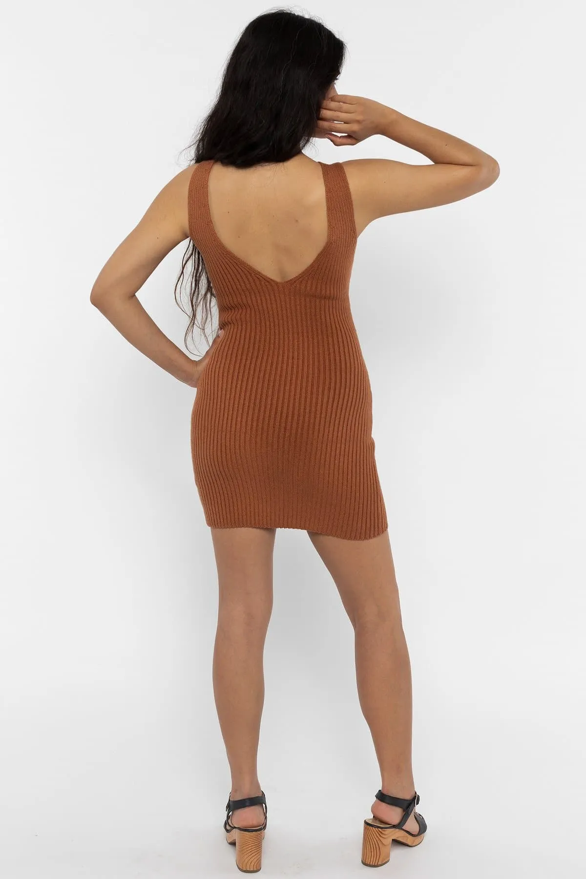 RFK226 - Ultra Heavy Knit Ribbed V Neck Dress