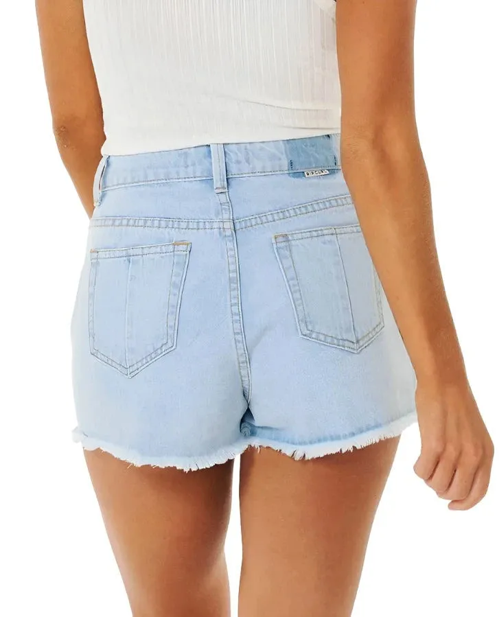 RIP CURL Women's Amy High Waist Denim Shorts Light Blue