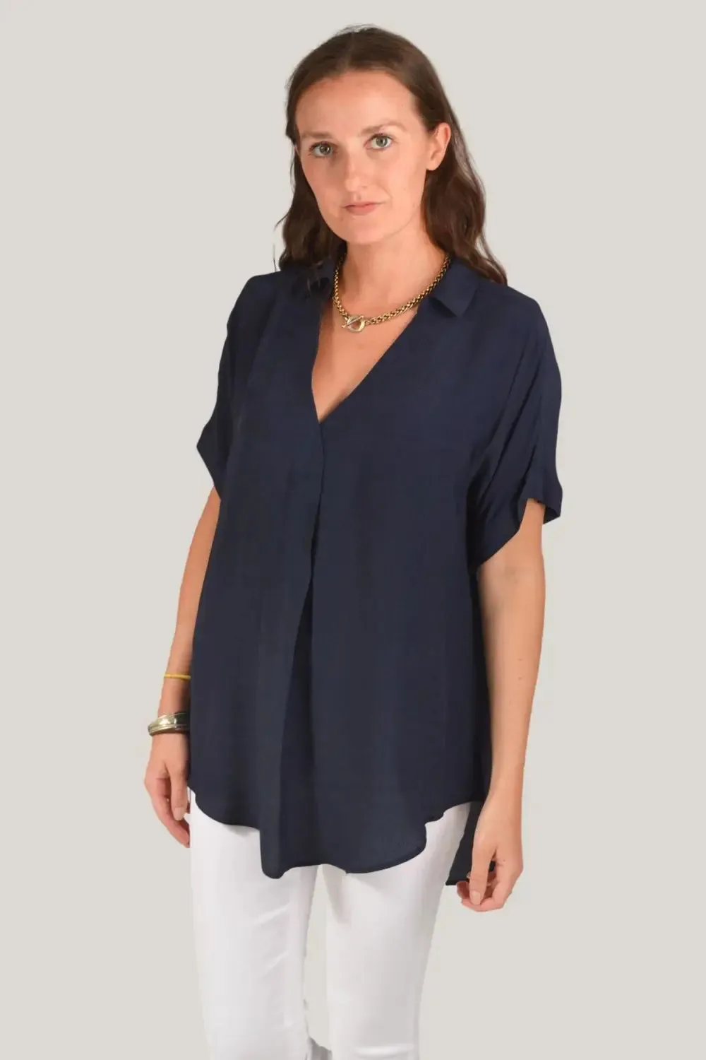 Short Sleeve Pleat Front Top