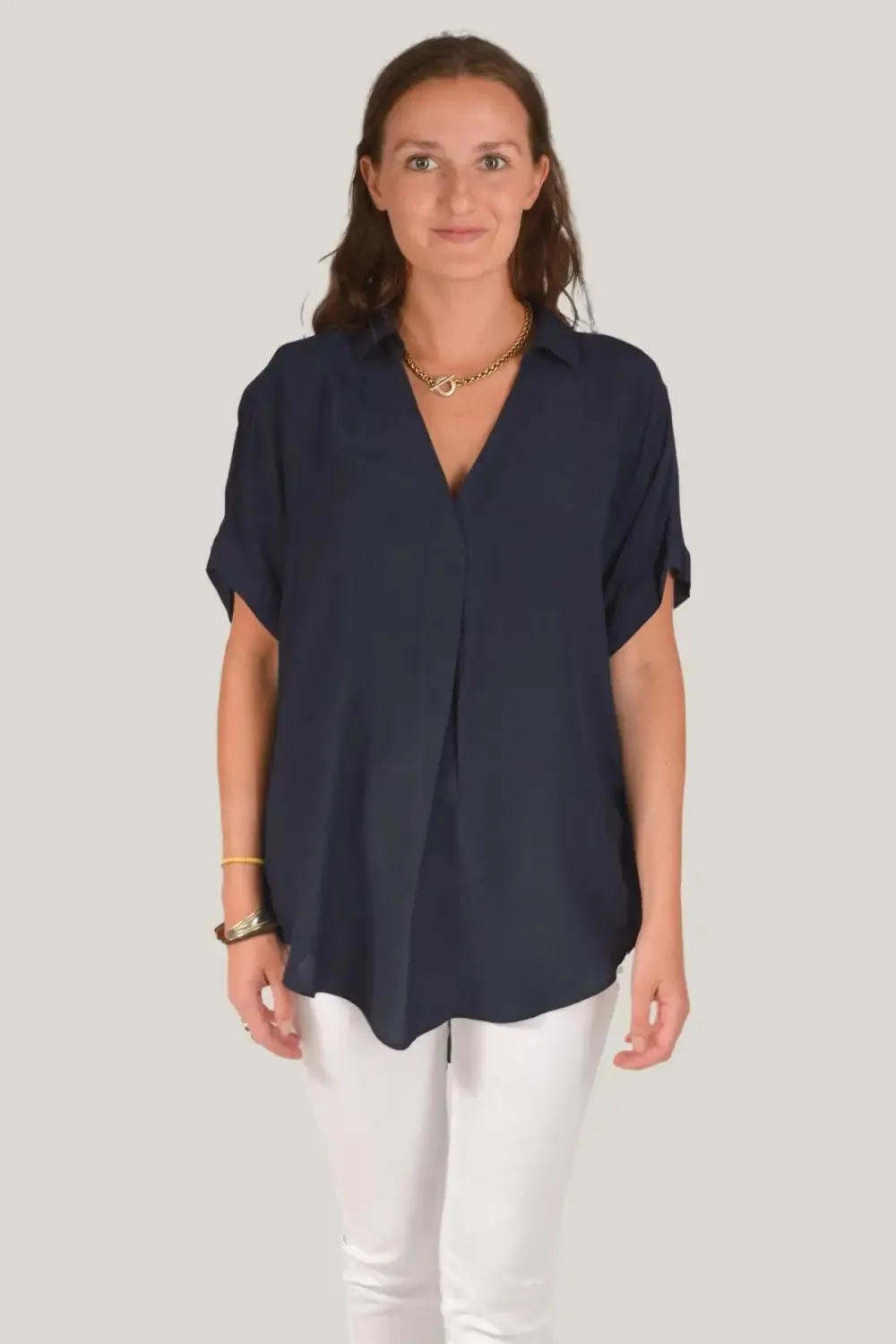 Short Sleeve Pleat Front Top