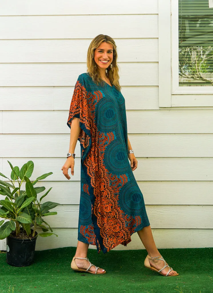 Teal Sunset Kimono Kaftan Dress