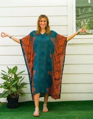 Teal Sunset Kimono Kaftan Dress