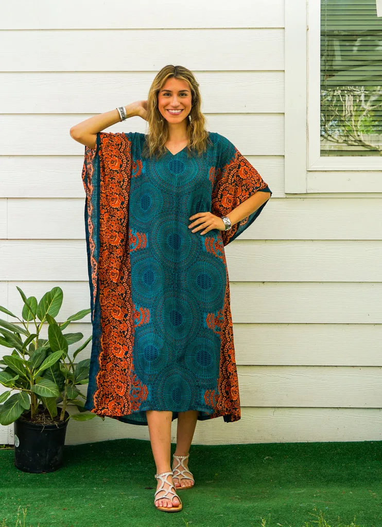 Teal Sunset Kimono Kaftan Dress