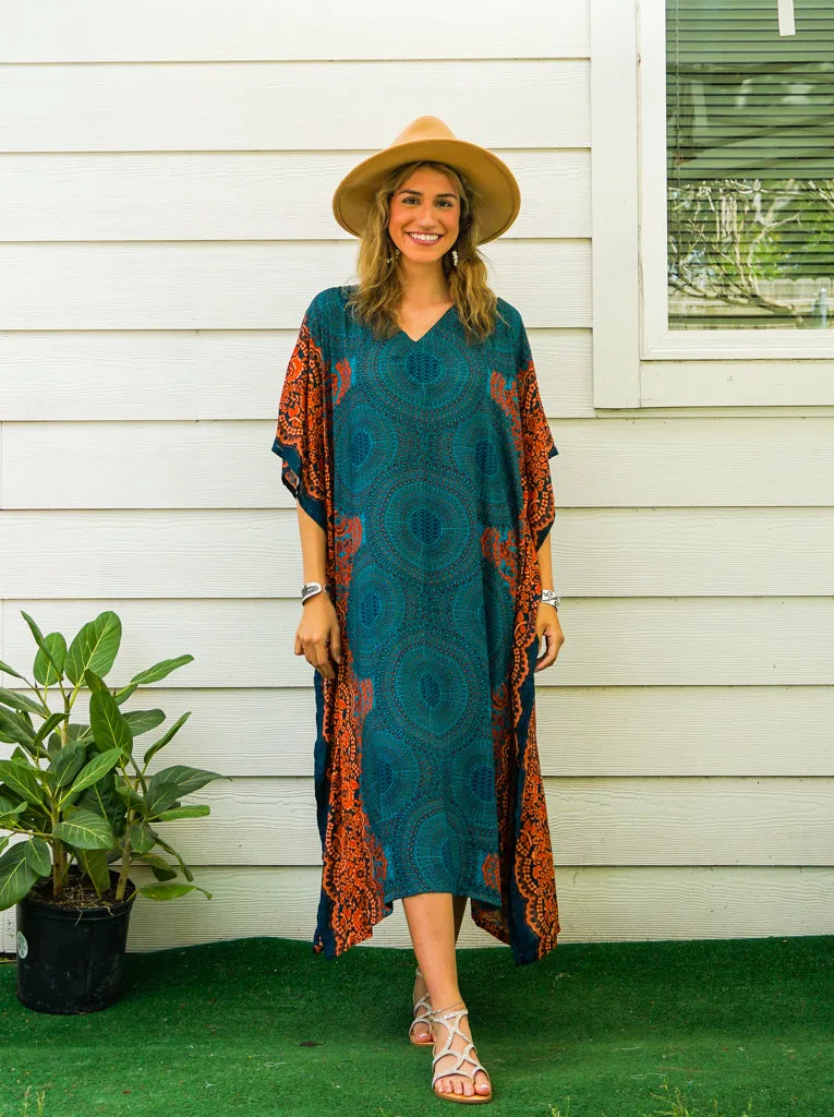 Teal Sunset Kimono Kaftan Dress