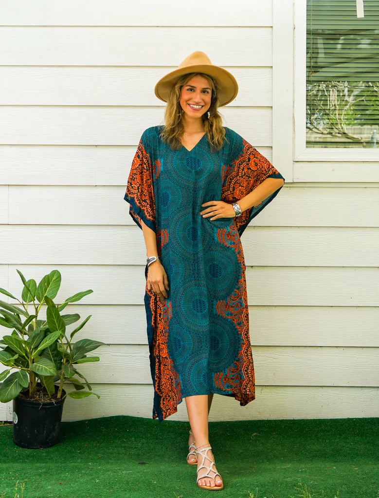 Teal Sunset Kimono Kaftan Dress