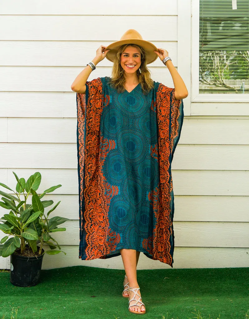 Teal Sunset Kimono Kaftan Dress