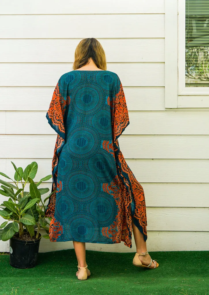 Teal Sunset Kimono Kaftan Dress