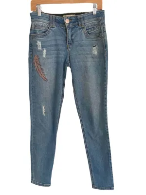 Warm Autumn Feather Embroidered Jeans