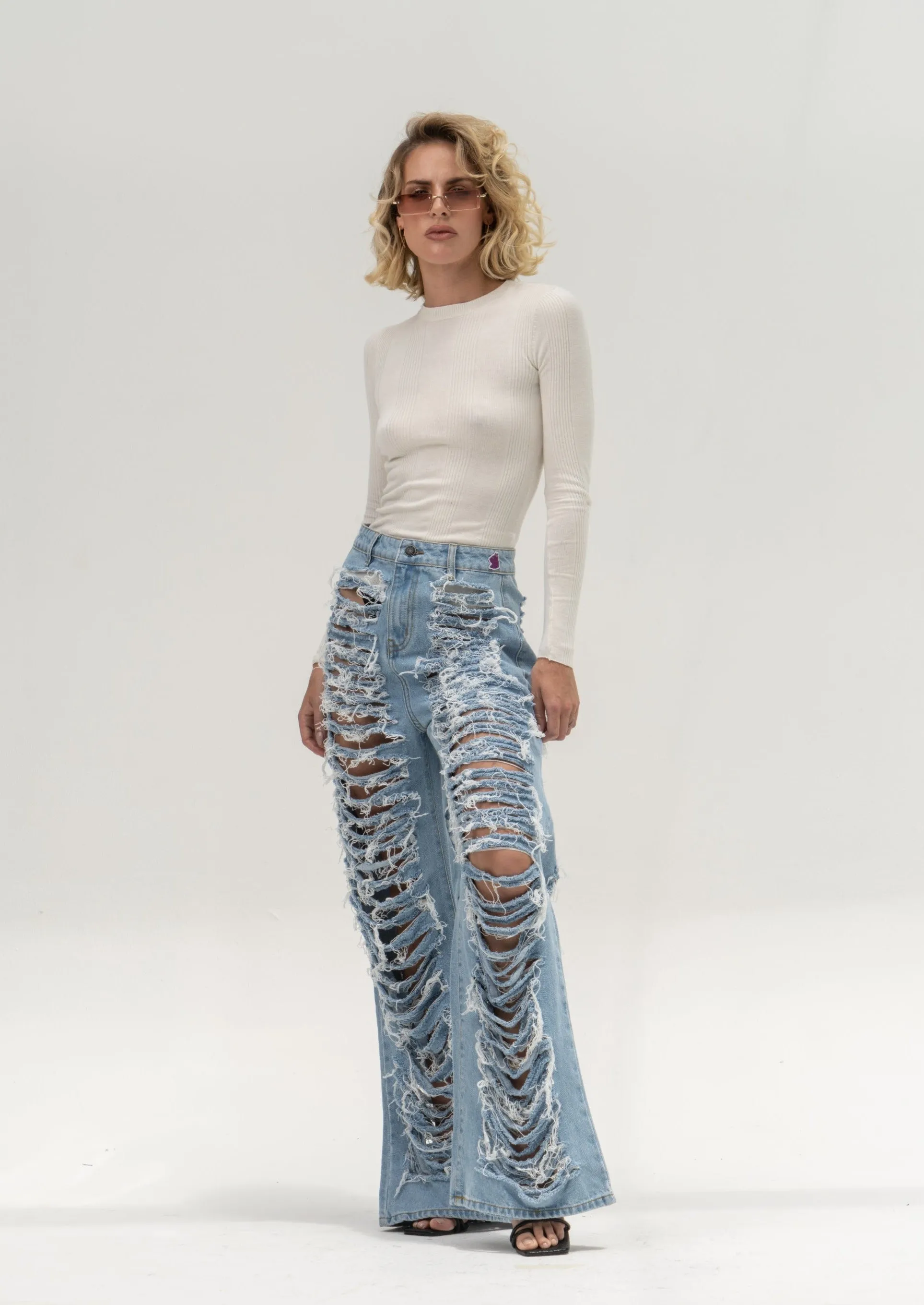 Wide Leg Extreme Ripped Jeans