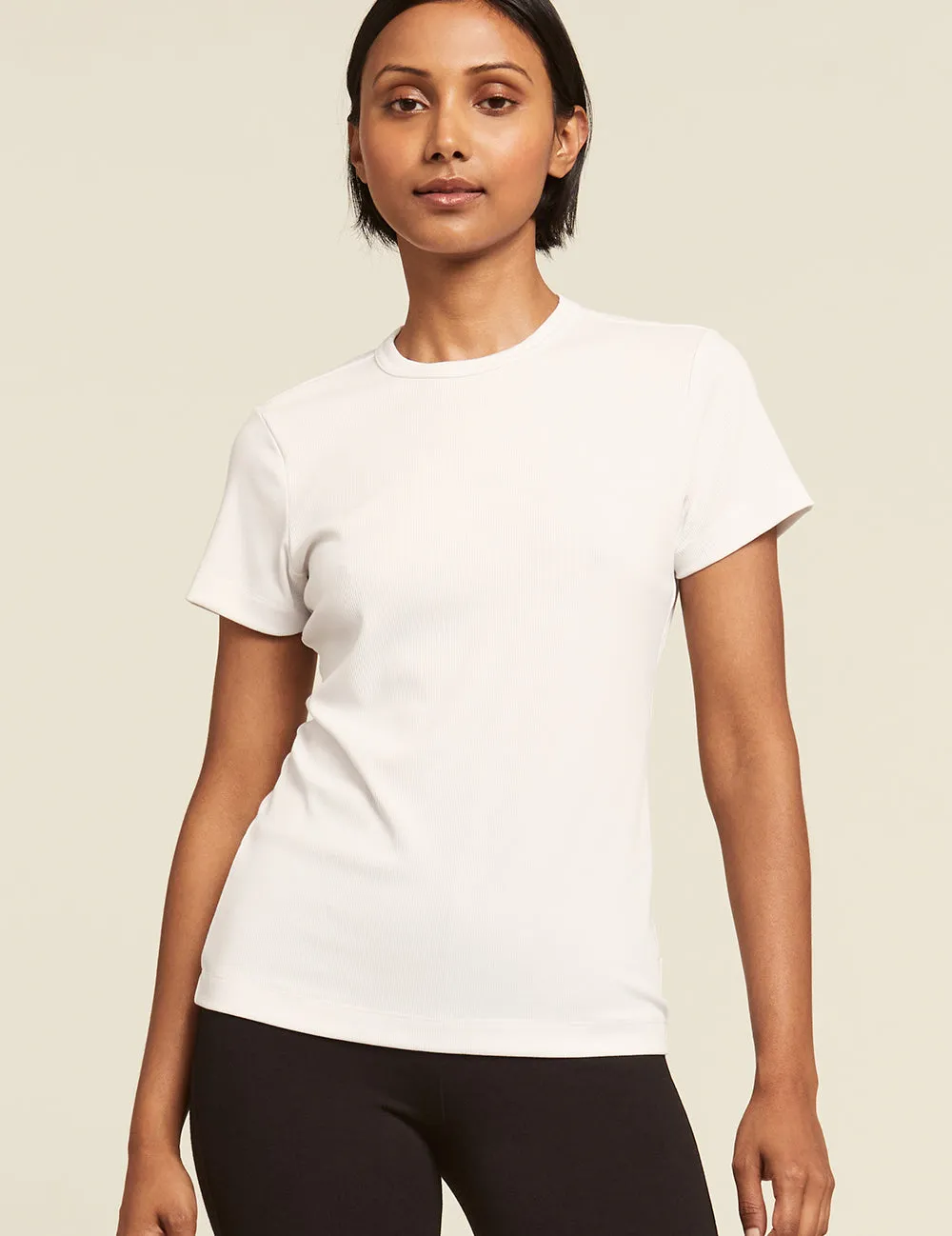 Women's Ribbed Crew Neck T-Shirt - White