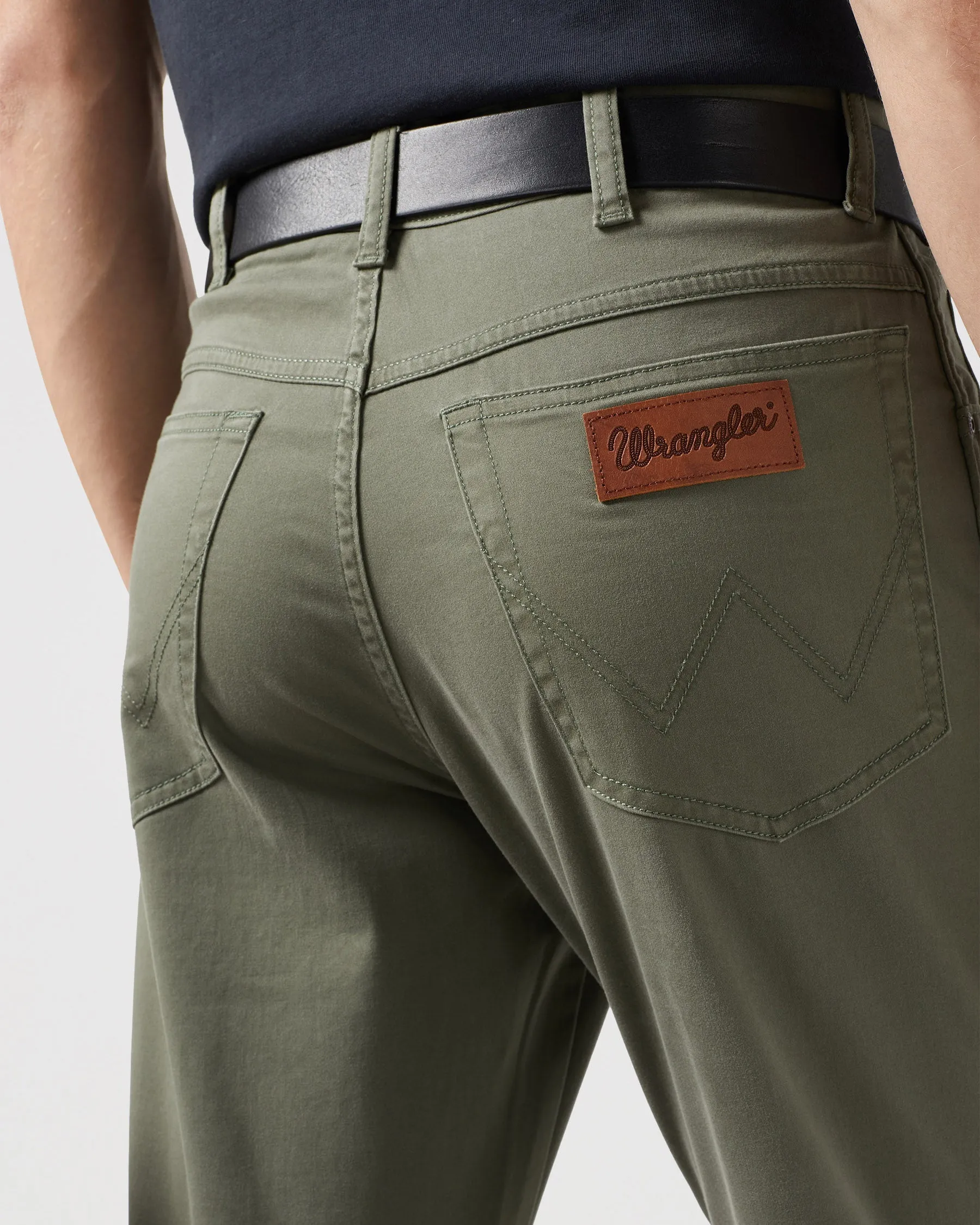 Wrangler Texas SLIM Mens Cotton Satin Trousers - Dusty Olive